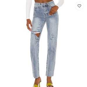 Revolve superdown Dylan Distressed Denim Jeans in Mid Blue Wash